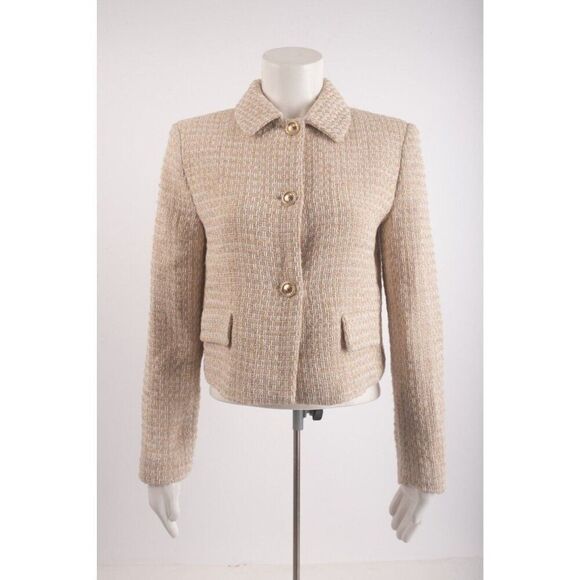 Zara Womans Suit Jacket Blazer Size M Tan White Gold Metallic tweed 8491/702 - Picture 1 of 6